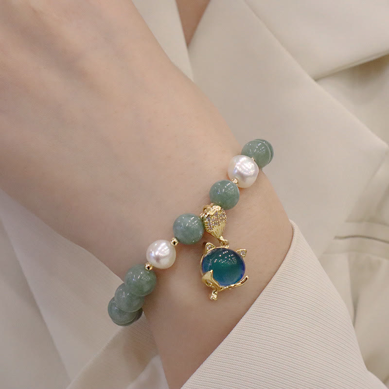 Fortune Jewel Jade Pearl Color-Changing Fox Charm Luck Bracelet