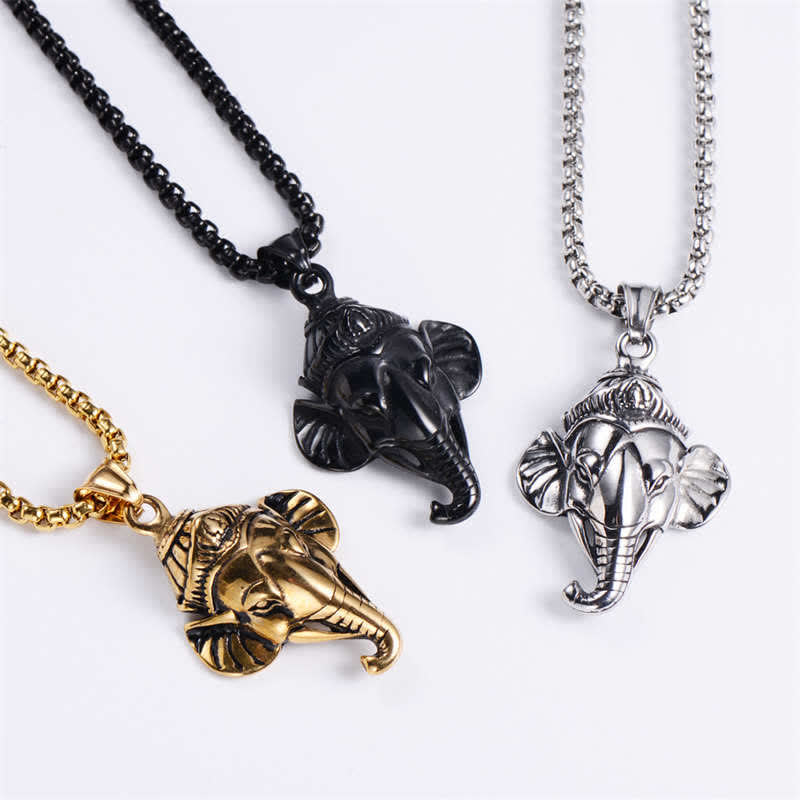 Fortune Jewel Ganesh Ganpati Elephant Titanium Steel Protection Pendant Necklace