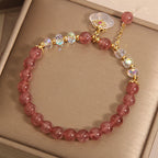Fortune Jewel Natural Strawberry Quartz Crystal White Agate Auspicious Cloud Healing Bracelet