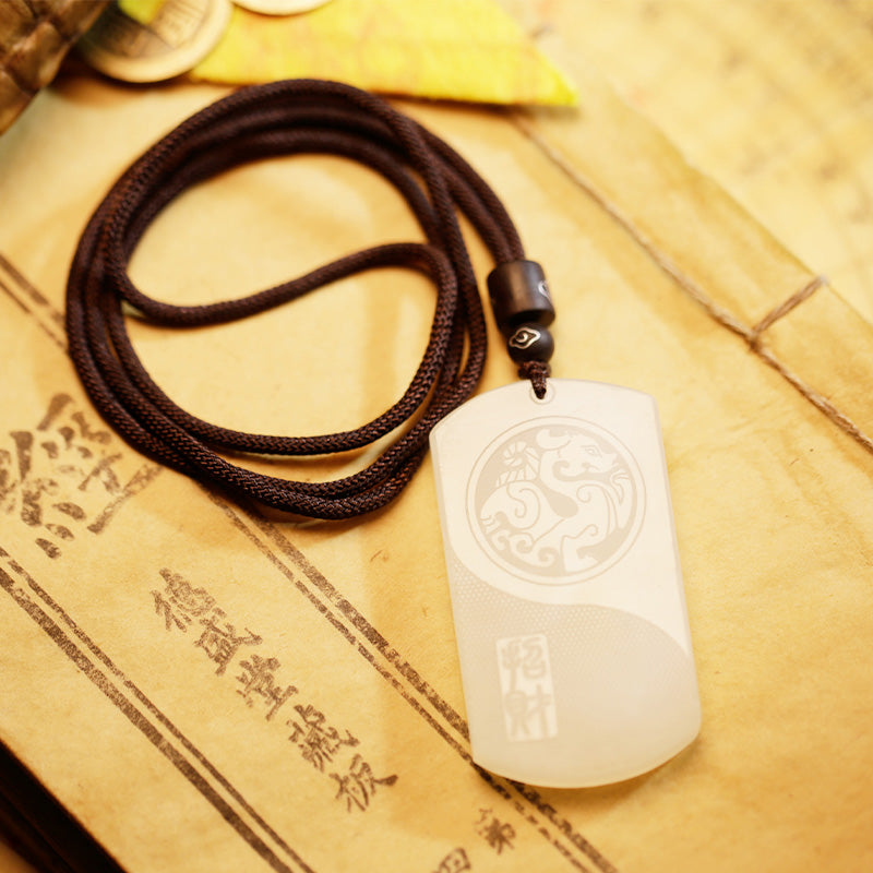 Buddha Stones White Jade PiXiu Yin Yang Luck Protection Necklace Pendant Fortune Jewel