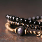 Fortune Jewel Rainbow Obsidian Ebony Wood Copper Healing Triple Wrap Bracelet