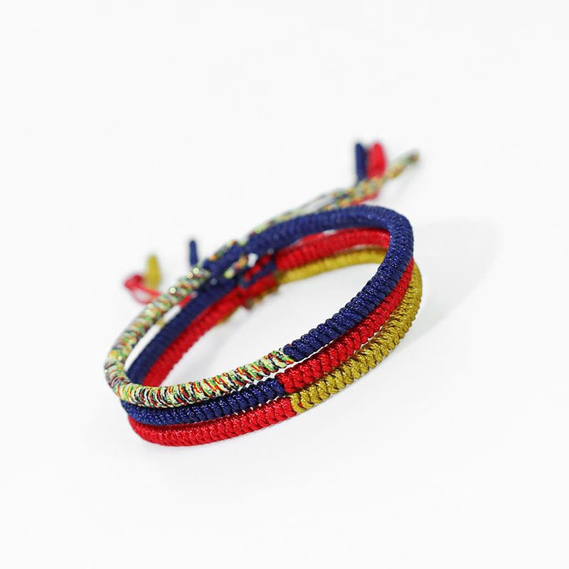 Fortune Jewel Tibet Handmade Multicolor King Kong Knot Faith Protection Braided Two-Color String Bracelet