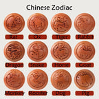 Fortune Jewel Natural Peach Wood Chinese Zodiac Fu Character Carved Cinnabar Wealth Bracelet