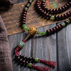 Fortune Jewel Natural Tibet 108 Mala Beads Purple Bodhi Seed Hetian Cyan Jade Copper Dorje Peace Bracelet