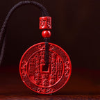 Fortune Jewel Natural Cinnabar Mountain Ghosts Spend Money Bagua Blessing Necklace Pendant Key Chain