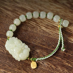 Fortune Jewel 925 Sterling Silver Chinese Zodiac Hetian Jade Happiness Luck String Bracelet