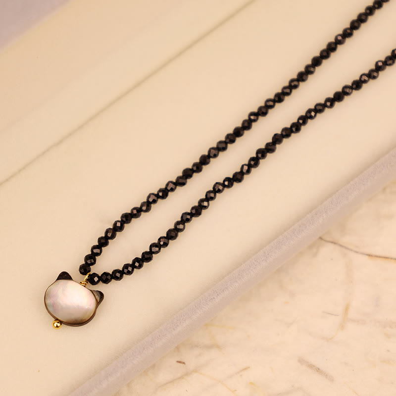 Fortune Jewel Black Spinel Cute Cat Motivate Choker Necklace