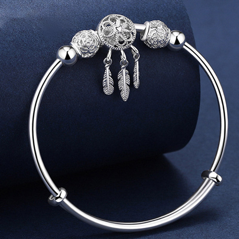 Fortune Jewel Tibetan White Copper Blessing Dream Catcher Charm Bracelet