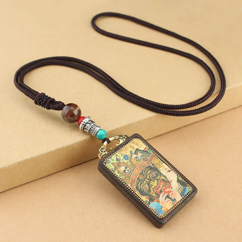 Fortune Jewel Tibet God of Wealth Thangka Ebony Peace Necklace Pendant