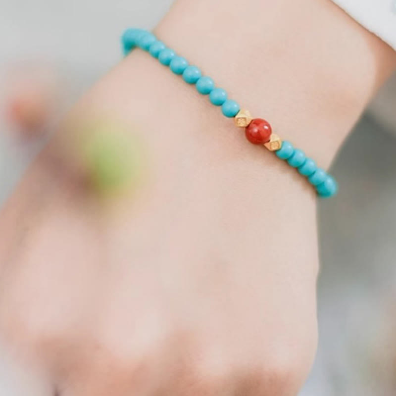 Fortune Jewel Turquoise Red Agate Beaded Protection Bracelet