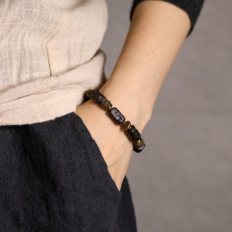 Fortune Jewel Tibetan Ebony Wood Copper Calm Peace Bracelet