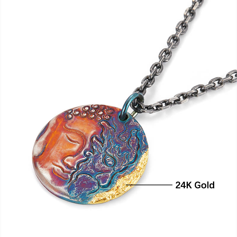 Fortune Jewel 999 Sterling Silver 24K Gold Half Demon Half Buddha Compassion Necklace Pendant Fortune Jewel