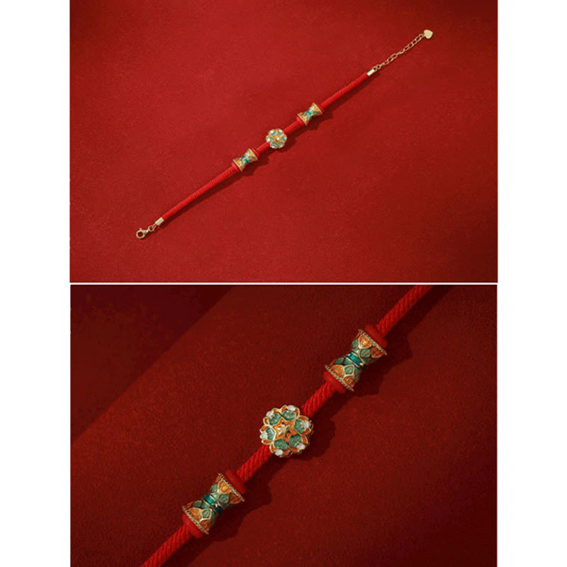 Fortune Jewel Dunhuang 925 Sterling Silver Lotus Drum New Beginning Red Rope Bracelet