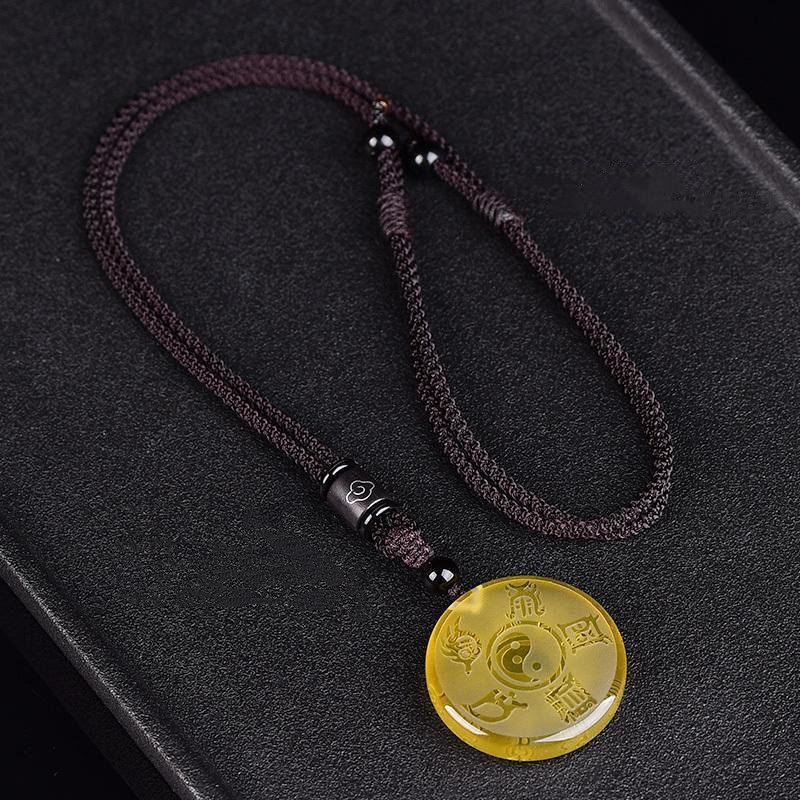 Fortune Jewel Taoism Five Sacred Mountains Yin Yang Symbol Liuli Crystal Balance Necklace Pendant Key Chain Fortune Jewel