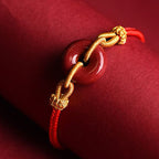 Fortune Jewel Handmade Cinnabar Peace Buckle Blessing Braided Rope Bracelet