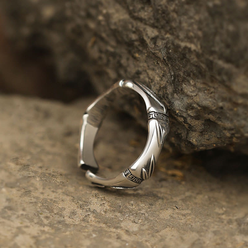 Fortune Jewel Simple Bamboo Design Copper Luck Wealth Adjustable Ring