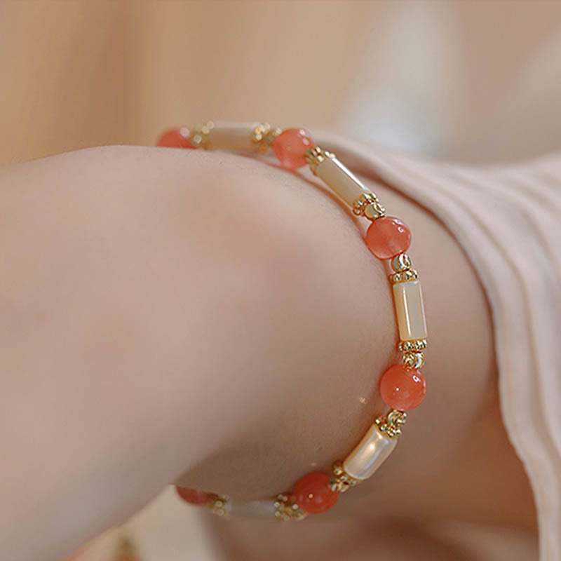 Fortune Jewel Tridacna Stone Red Agate Hetian Jade Blessing Bracelet