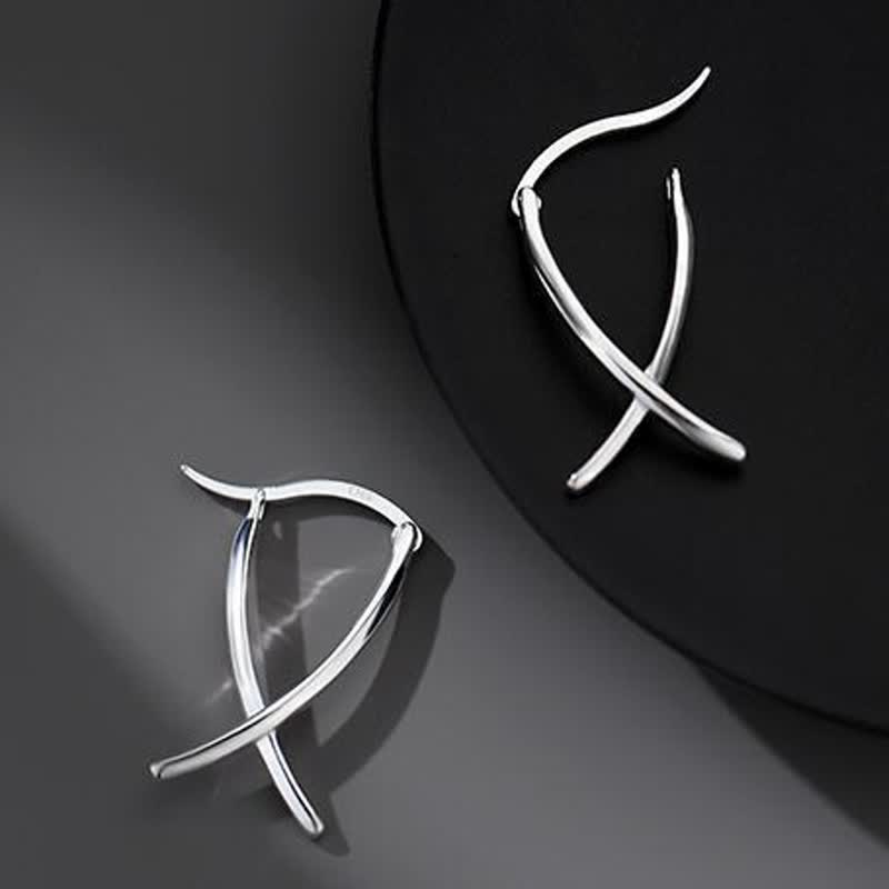 Fortune Jewel Geometric Cross Design Luck Hoop Earrings