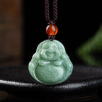 Fortune Jewel Laughing Buddha Cyan Jade Success Necklace String Pendant Fortune Jewel