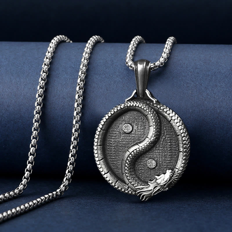 Fortune Jewel Pure Tin Yin Yang Dragon Luck Strength Necklace Pendant Fortune Jewel