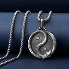 Fortune Jewel Pure Tin Yin Yang Dragon Luck Strength Necklace Pendant Fortune Jewel
