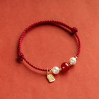 Fortune Jewel 925 Sterling Silver Good Fortune Fu Character Agate Pearl Red String Braid Bracelet
