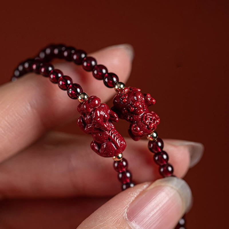 Fortune Jewel Garnet Cinnabar PiXiu Blessing Calm String Bracelet