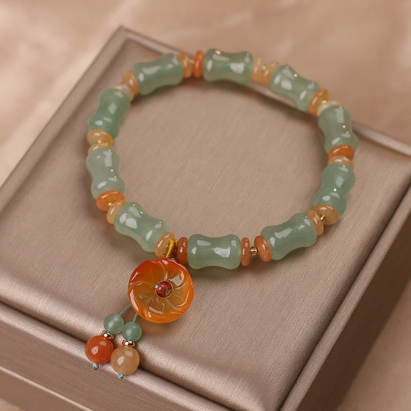 Fortune Jewel Natural Jade Bamboo Flower Pattern Luck Bracelet