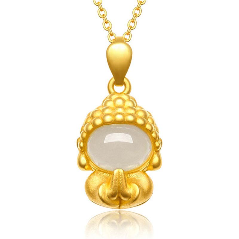 Fortune Jewel White Jade Buddha Success Pendant Necklace