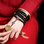 Fortune Jewel 108 Mala Beads Gold Sheen Obsidian Tiger Eye Eagle's Eye Stone Wealth Bracelet