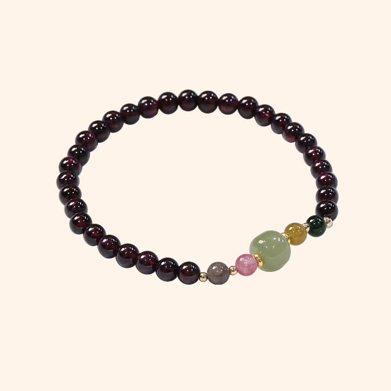Fortune Jewel Natural Garnet Hetian Jade Tourmaline Bead Passion Bracelet