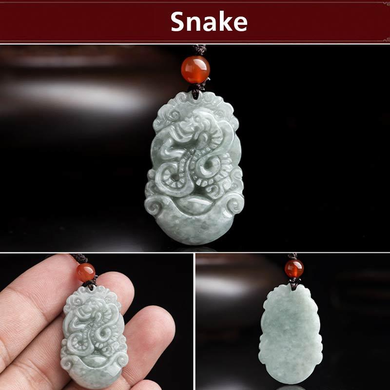Fortune Jewel Natural Jade 12 Chinese Zodiac Sucess Pendant Necklace Fortune Jewel