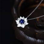 Fortune Jewel 925 Sterling Silver Lazurite Lotus Flower Self Care Necklace Pendant
