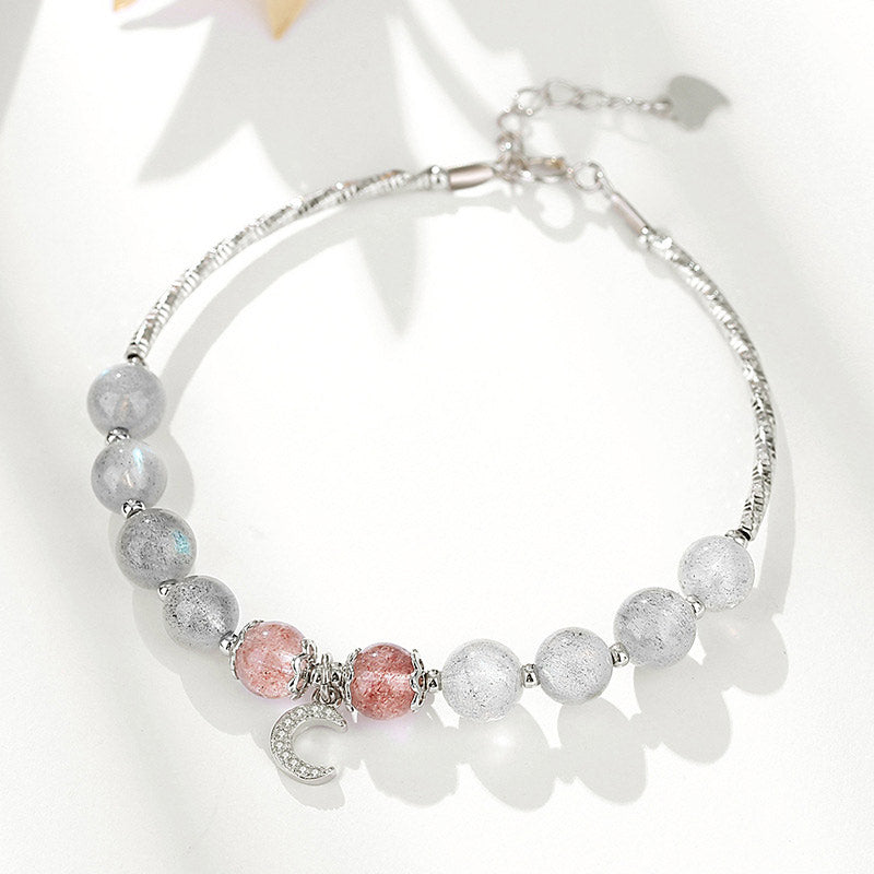 Fortune Jewel Strawberry Quartz Moonstone Luck Moon Charm Bracelet