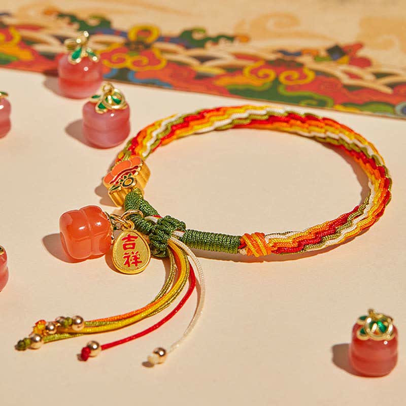Fortune Jewel Persimmon Red Agate Strength Reincarnation Knot Braid String Bracelet