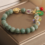 Fortune Jewel Strawberry Quartz Jade Fu Character Charm Healing Bracelet