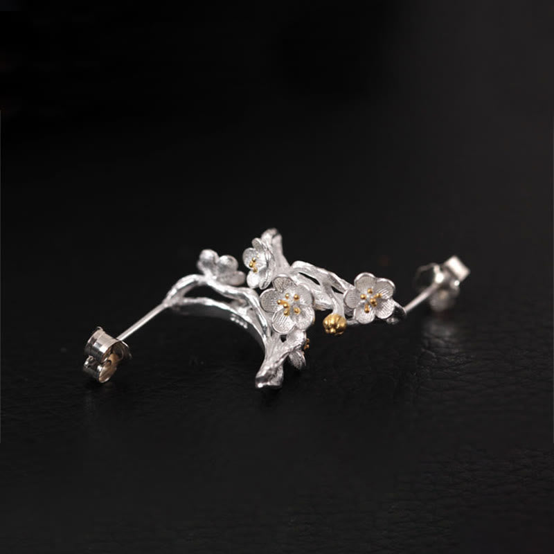 Fortune Jewel 925 Sterling Silver Plum Blossom Floral Blessing Earrings