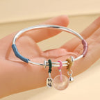 Fortune Jewel Pink Crystal Peace Buckle Lucky Flower Love Bracelet Bangle