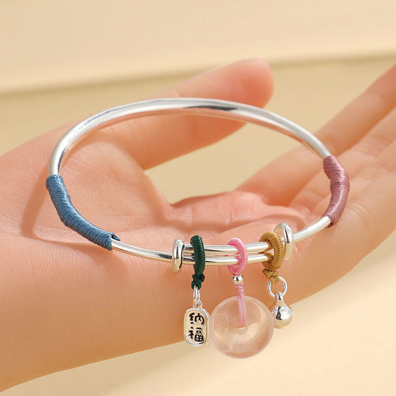 Fortune Jewel Pink Crystal Peace Buckle Lucky Flower Love Bracelet Bangle