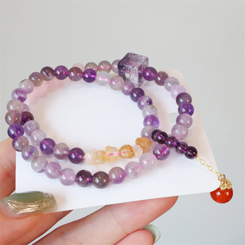 Fortune Jewel Natural Amethyst Citrine Positive Transformation Double Wrap Bracelet