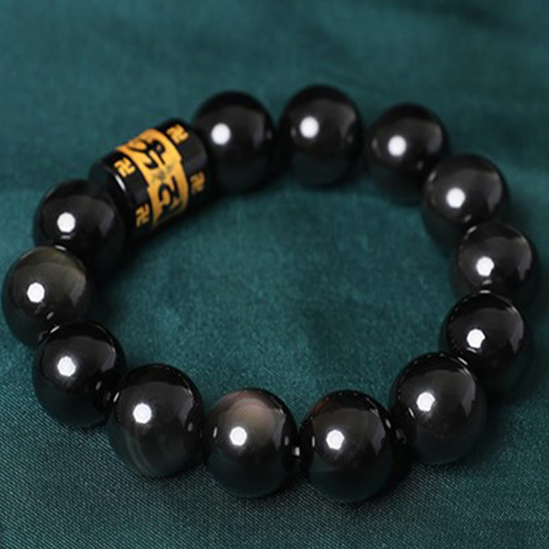 Fortune Jewel Rainbow Obsidian Om Mani Padme Hum Swastika Positive Bracelet