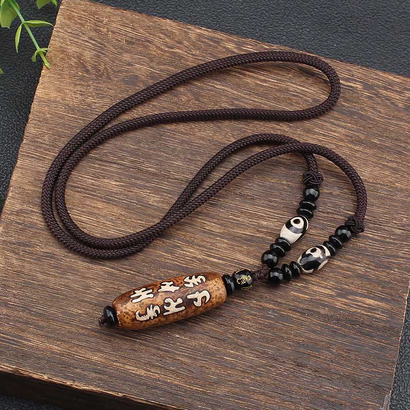 Fortune Jewel Tibet Om Mani Padme Hum Dzi Bead Avalokitesvara Pattern Wealth Necklace Pendant