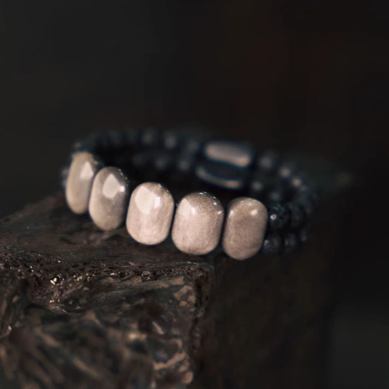 Fortune Jewel Natural Silver Sheen Obsidian Lava Rock Communication Bracelet