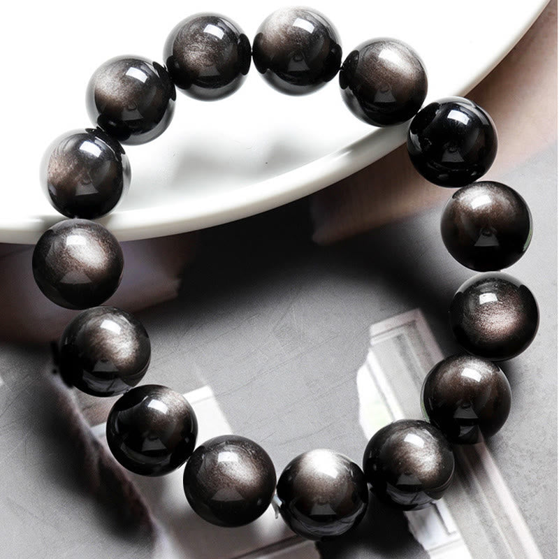 Fortune Jewel Natural Silver Sheen Obsidian Soothing Protection Bracelet