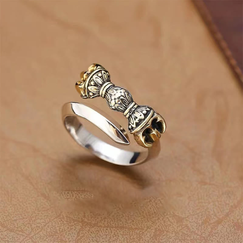 Fortune Jewel Tibetan Dorje Vajra Engraved Design Copper Luck Wealth Adjustable Ring