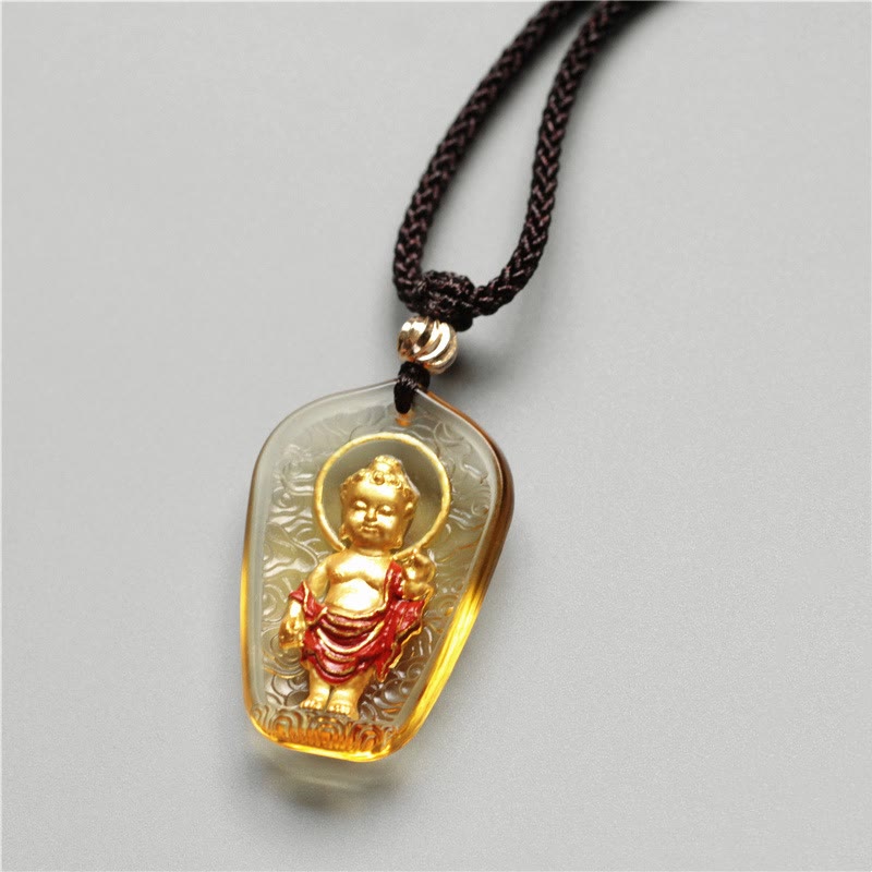 Fortune Jewel Tibetan Buddha Liuli Crystal Serenity Necklace Pendant Fortune Jewel