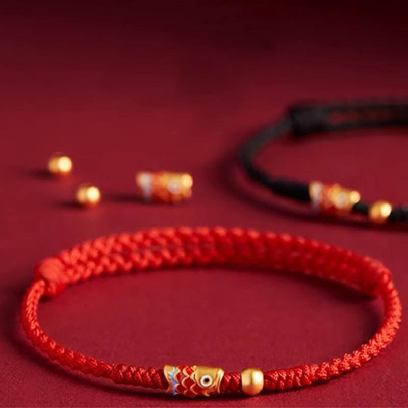 Fortune Jewel 925 Sterling Silver Handmade Koi Fish Wealth Success Braided Rope Bracelet