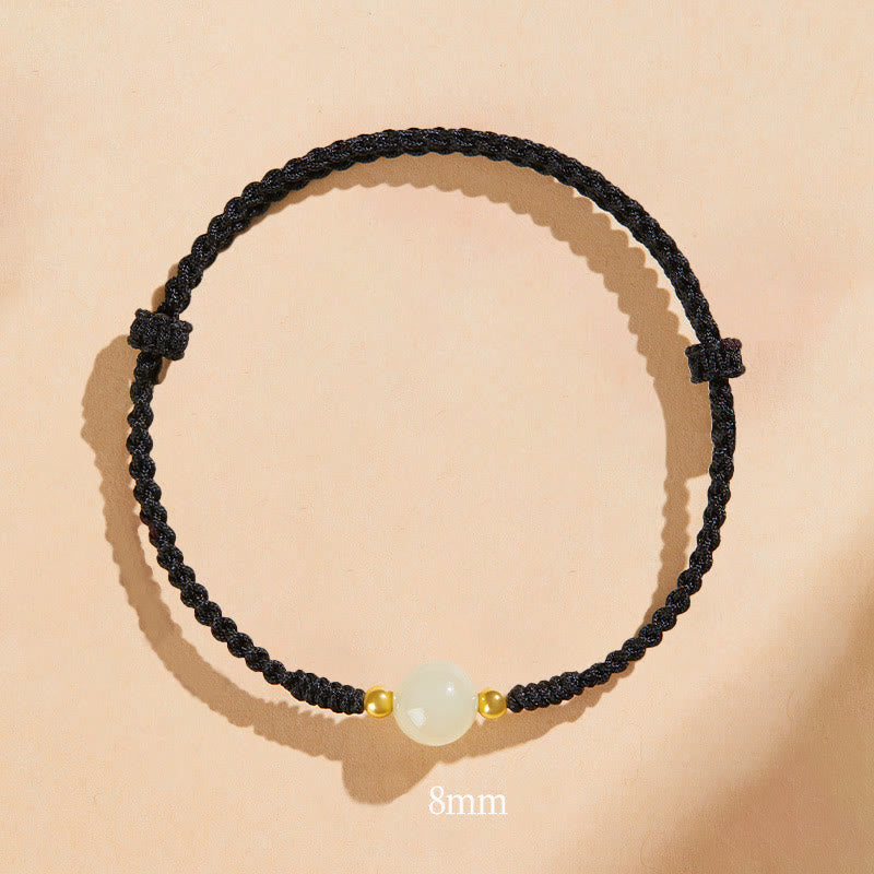 Fortune Jewel Handcrafted Round Jade Lucky Bead Prosperity Braided Bracelet
