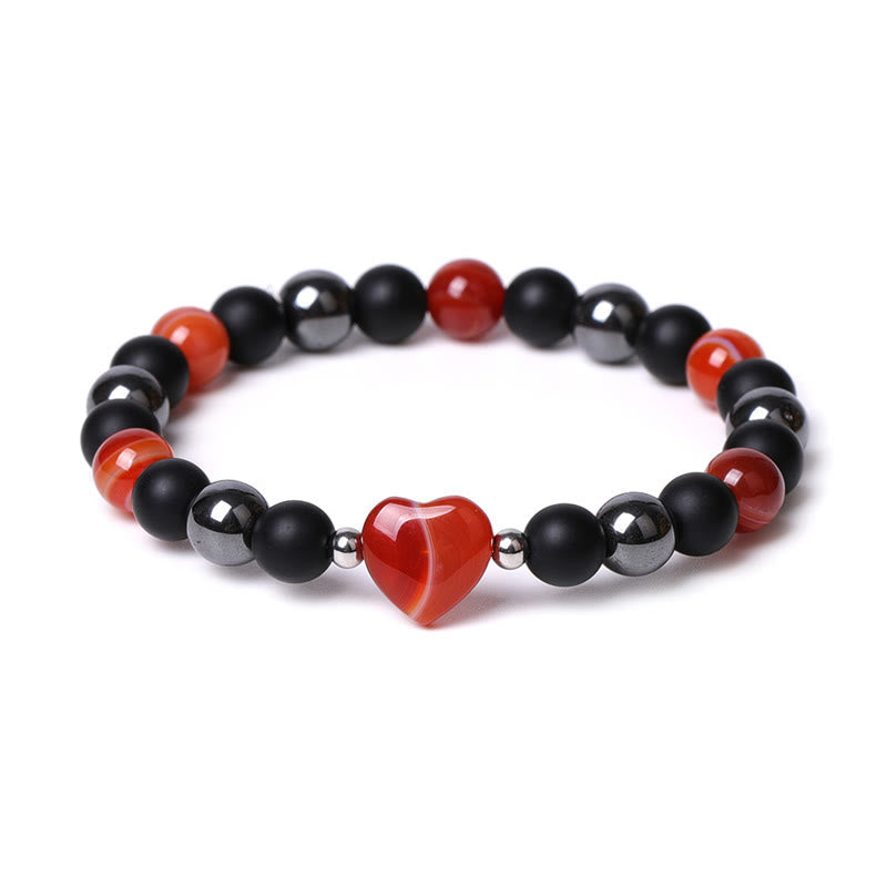 Fortune Jewel Black Onyx Tiger Eye Stone Crystal Love Heart Protection Bracelet