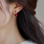 Fortune Jewel 925 Sterling Silver Posts 14K Gold Filled Cinnabar Bead Zircon Calm Earrings